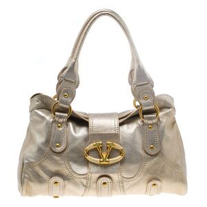 Valentino Gold Leather Crystal Catch Satchel